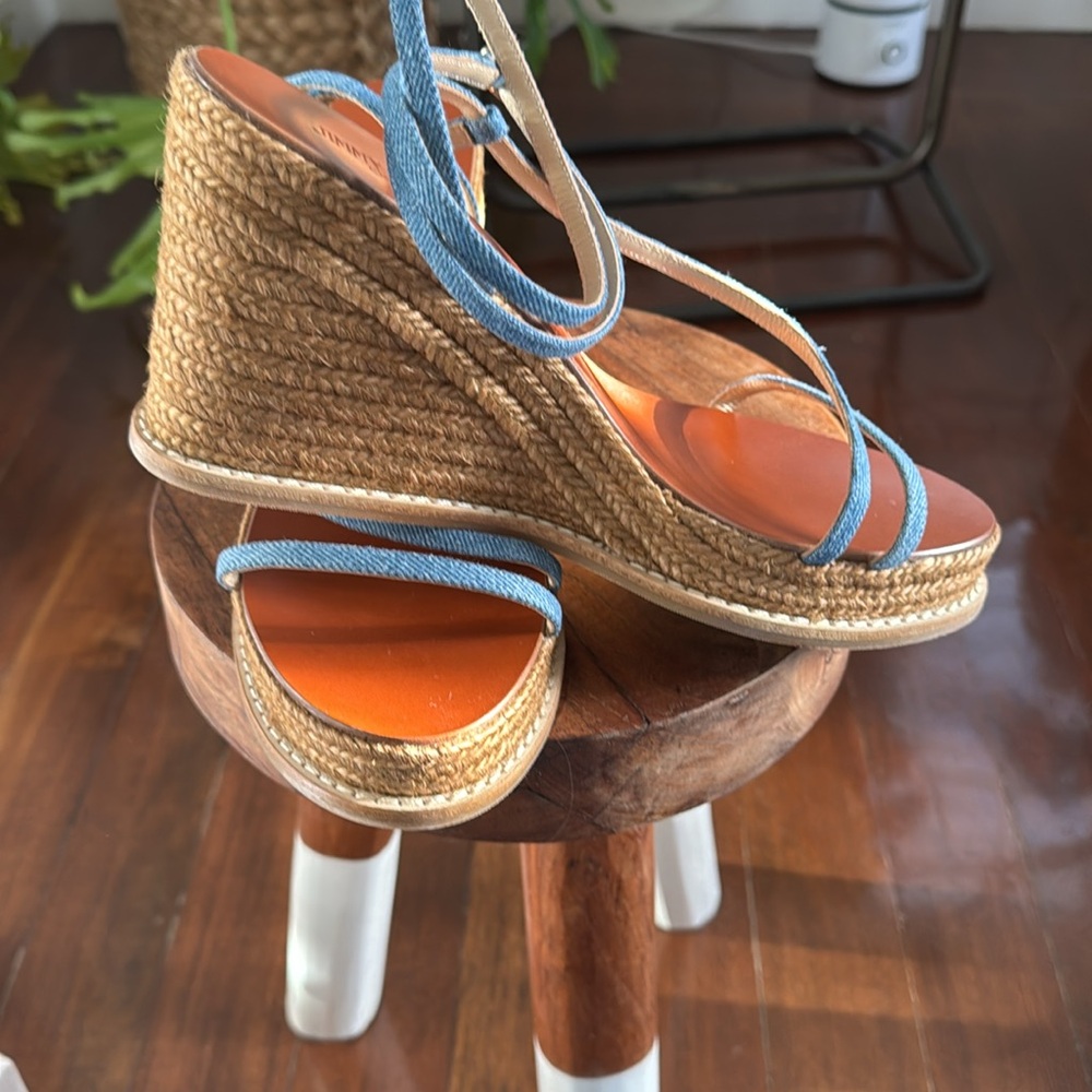 Jimmy Choo Denim Strappy Wedge Sandals - Blue - Picture 2 of 8
